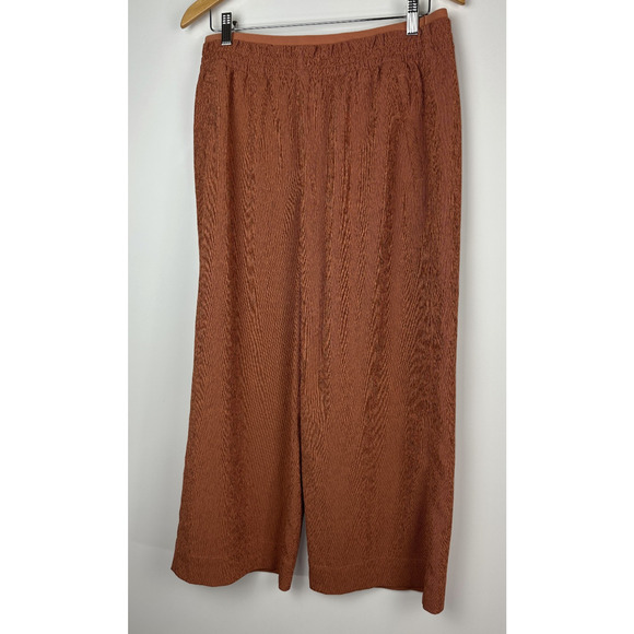 Athleta Echo Wide Leg Crop Pants Woman's Size 12 Orange Ribbed Stretchy Pockets - Picture 2 of 10